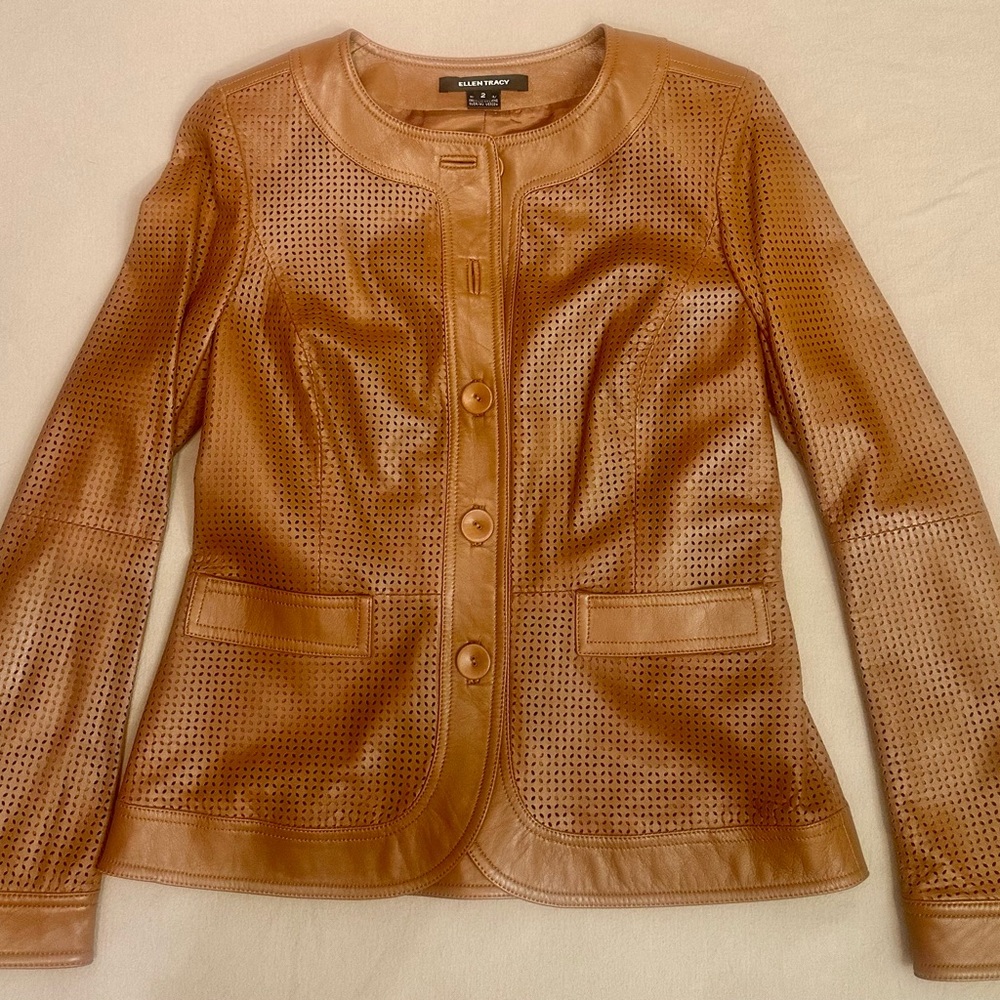 Ellen Tracy Tan Leather Jacket